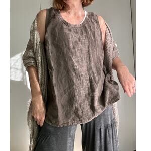 FLAX Linen Tank Top Brown size large Lagenlook layering Minimalist style